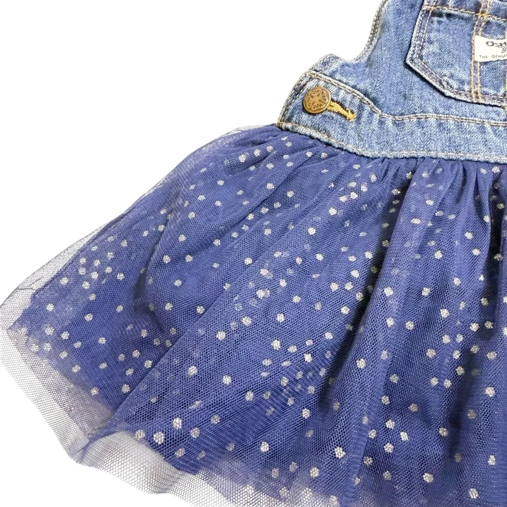 OshKosh B’gosh Denim Overall Dress‎ with Navy Tulle Skirt Toddler Size 18M